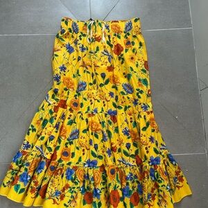 Cara Cara Yellow and Blue Tiered Maxi Skirt Resort Wear